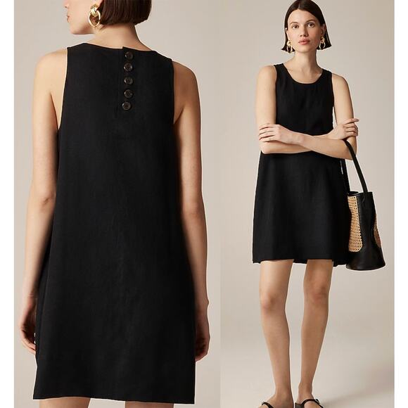 J.Crew | Maxine button-back dress in linen in Black | Sz *EST* 3X - Picture 1 of 8